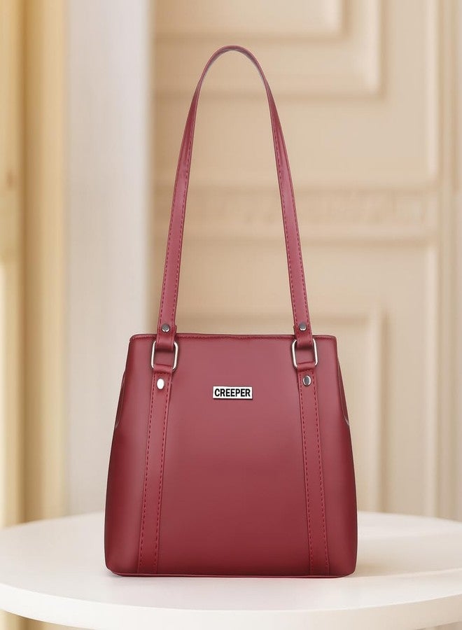 creeper Women’s Handbag | Premium PU Leather Tote Bag for Office, Travel & Daily Use | Spacious Shoulder Bag with Long Handles - Maroon - Image 2